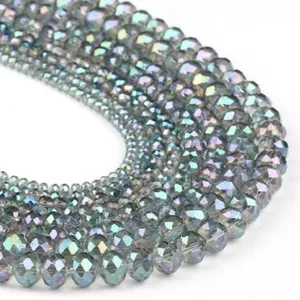 Sparkling crystal rondelle beads detail shot, multi-strand faceted AB color design for DIY jewelry.