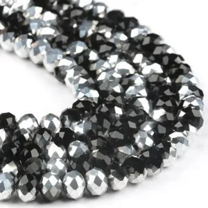 Crystal glass faceted rondelle beads detail view for DIY handmade bracelet accessories
