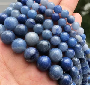 Natural blue gemstone loose beads round semi-finished DIY bracelet jewelry making accessories