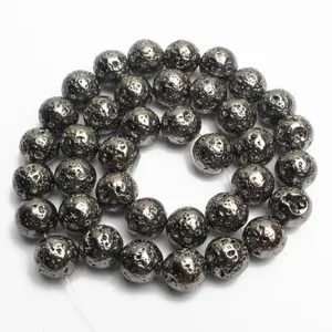 Electroplated lava stone round loose beads metallic finish spacer beads for DIY jewelry making.