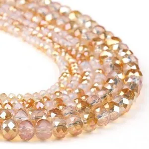 Detail view of AB color crystal rondelle beads for DIY jewelry making, sparkling facets.