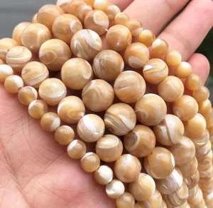 Golden mother of pearl shell round beads loose strands for DIY jewelry making bracelets.