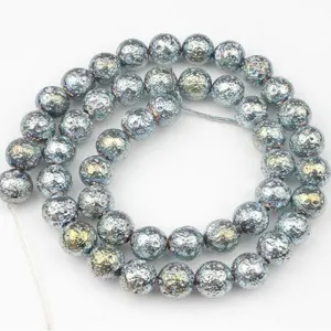Close-up of electroplated lava stone beads strand, ideal for DIY jewelry making and bracelets.
