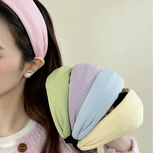 Korean Style Creamy Color Ribbed Knit Hairband Wide Headband Women High Top Hair Hoop Fabric Hairband Fashion Accessories