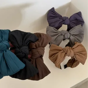 Serre-tête minimaliste à grand nœud en tissu de plusieurs couleurs unies pour femme