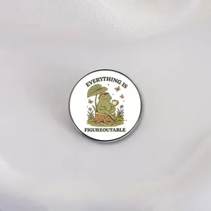 Vintage Frosch Emaille-Pin Anstecker mit Everything is figureoutable Spruch auf Stoff