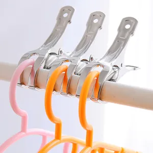 Stainless steel clips heavy duty clothes hangers clamping on rod for home drying and daily storage use