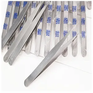 Stainless steel straight tweezers set, precision metal craft tools for household and DIY use.