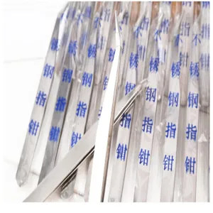 Stainless steel precision tweezers set, durable fine tip craft tools for home use.