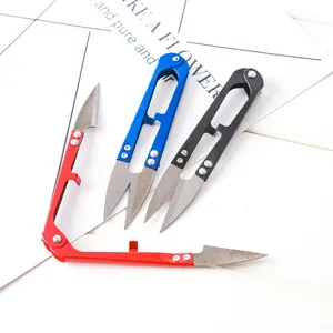 Multifunctional U-shaped thread snips and sewing scissors set for household craft use.