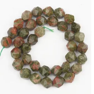 Detailed view of faceted gemstone beads, natural stone multi-cut design for DIY jewelry making.
