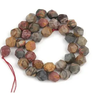 Faceted natural stone loose beads for DIY handmade jewelry making, artisan bracelet craft supplies.