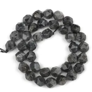 Close-up detail of dark grey faceted stone loose beads, perfect for DIY handmade jewelry crafting.