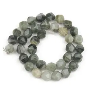 Faceted grey-green gemstone loose beads, diamond cut semi-finished DIY bracelet jewelry.