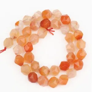 Faceted gemstone loose beads detail showing sparkling orange texture for DIY jewelry making.