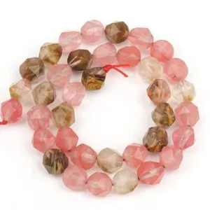 Faceted stone loose beads, pink and brown DIY jewelry making semi-finished accessories.