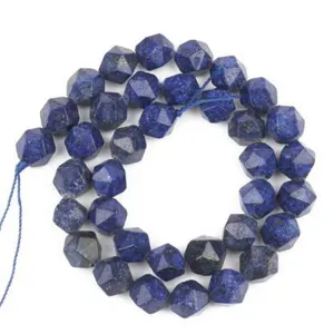 Natural lapis lazuli diamond cut loose beads semi finished DIY jewelry making supplies.