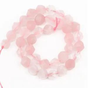 Natural rose quartz faceted loose beads for DIY jewelry making handmade bracelets crafts.