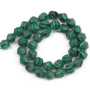 Faceted green malachite pattern loose beads for DIY handmade bracelet jewelry making.
