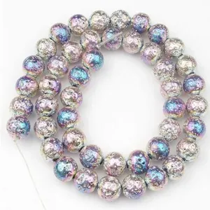 Colorful electroplated lava stone round beads for DIY bracelet jewelry making and accessories.