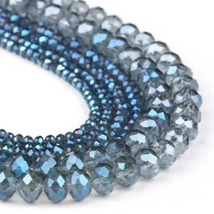 Faceted crystal rondelle beads detail, sparkling blue grey ab glass beads for diy jewelry design