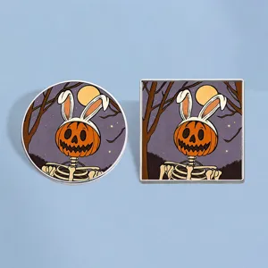 Halloween Pompoenhoofd Skelet Konijnenoren Emaille Broche Zinklegering Badge Pin Voor Rugzak Kleding Decoratie Cadeau