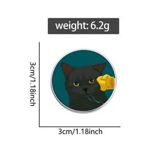 Detailed size and weight measurement of the grumpy black cat boxing round enamel pin badge
