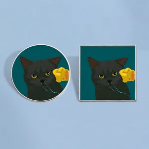 Funny Cartoon Black Cat Boxing Gloves Enamel Pin Zinc Alloy Animal Brooch Badge For Clothing Bags Backpack Decoration Gift Unisex