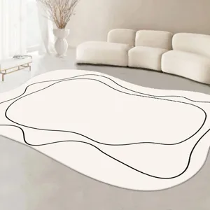 Tappeto da soggiorno moderno e irregolare con linee nere, spessa imitazione cashmere.
