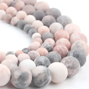 Natural Stone Frosted Pink Zebra Jasper Round Loose Beads For DIY Jewelry Making