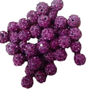8mm Double Hole Clay Rhinestone Pave Shamballa Beads Fuchsia Loose Beads for Jewelry Making