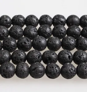 Black Volcanic Lava Stone Round Beads Loose Spacer Beads For DIY Jewelry Making Bracelet Necklace Craft Supplies