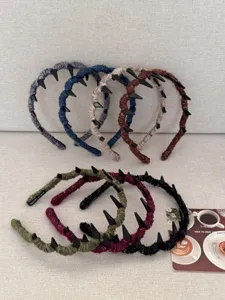 Variety of vintage yarn-wrapped wavy headbands with anti-slip teeth in multiple colors