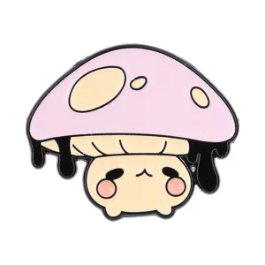 Cute pink mushroom cat enamel pin with pink cheeks on a white background.