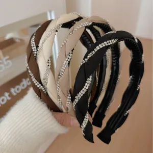 Vintage Plastic Rhinestone Braided Twist Headband Elegant Solid Color Hairband Sparkling Crystals Non Slip Hair Accessories For Women Party Jewelry