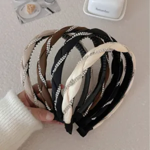 Elegant rhinestone braided headbands with twist design in vintage Korean style, set of 4 colors