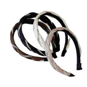 Set of elegant braided headbands with sparkling rhinestones in various colors for women