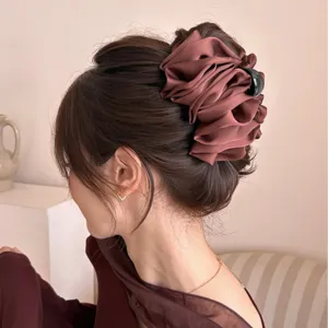 Elegant large coffee brown satin cloud layered hair claw clip for women's hairstyle