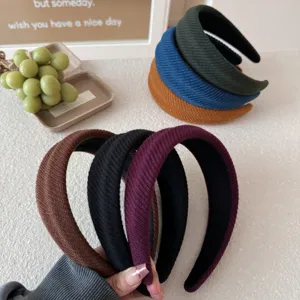 Women Wide Ribbed Knit Headband For High Cranial Top Padded Solid Color Elastic Hair Band Fashion Hair Accessories