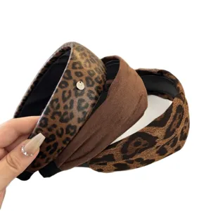 Set mit drei Vintage-Haarreifen mit Leopardenmuster und braunem Samt für Damen