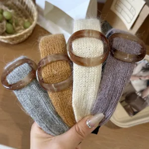 Korean style knitted wide headband with acrylic ring for women autumn winter hair accessory