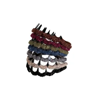 Multiple vintage wool-wrapped wavy hairbands with non-slip comb teeth for women.