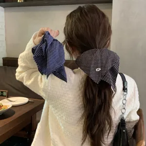 Elegant polka dot scarf scrunchie for women's stylish ponytail hair styling accessory