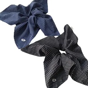 High-end polka dot square scarf hair scrunchies set in navy blue and black colors