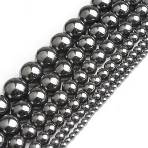 Wholesale natural hematite round beads dark grey metallic loose beads for DIY bracelet jewelry making