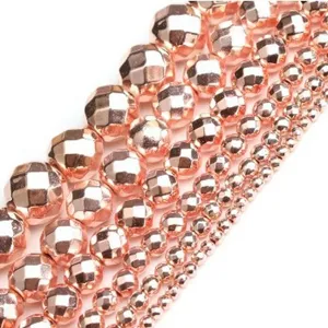 Rose gold faceted round beads DIY bracelet jewelry making material details showcase.
