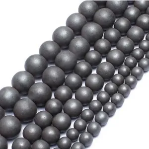 Matte black hematite round beads semi-finished wholesale for DIY bracelet jewelry details.