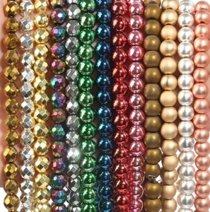 Natural Hematite Stone Round Cut Faceted Loose Beads For DIY Bracelet Jewelry Making Accessories