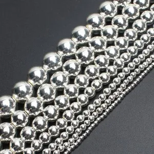 Electroplated Silver Hematite Round Faceted Loose Beads DIY Half-Finished Bracelet Jewelry Making Accessories