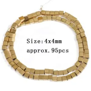 Gold square hematite beads 4x4mm loose spacer beads for DIY bracelet making supplies.